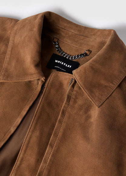 Taupe Gathered Suede Zip Jacket