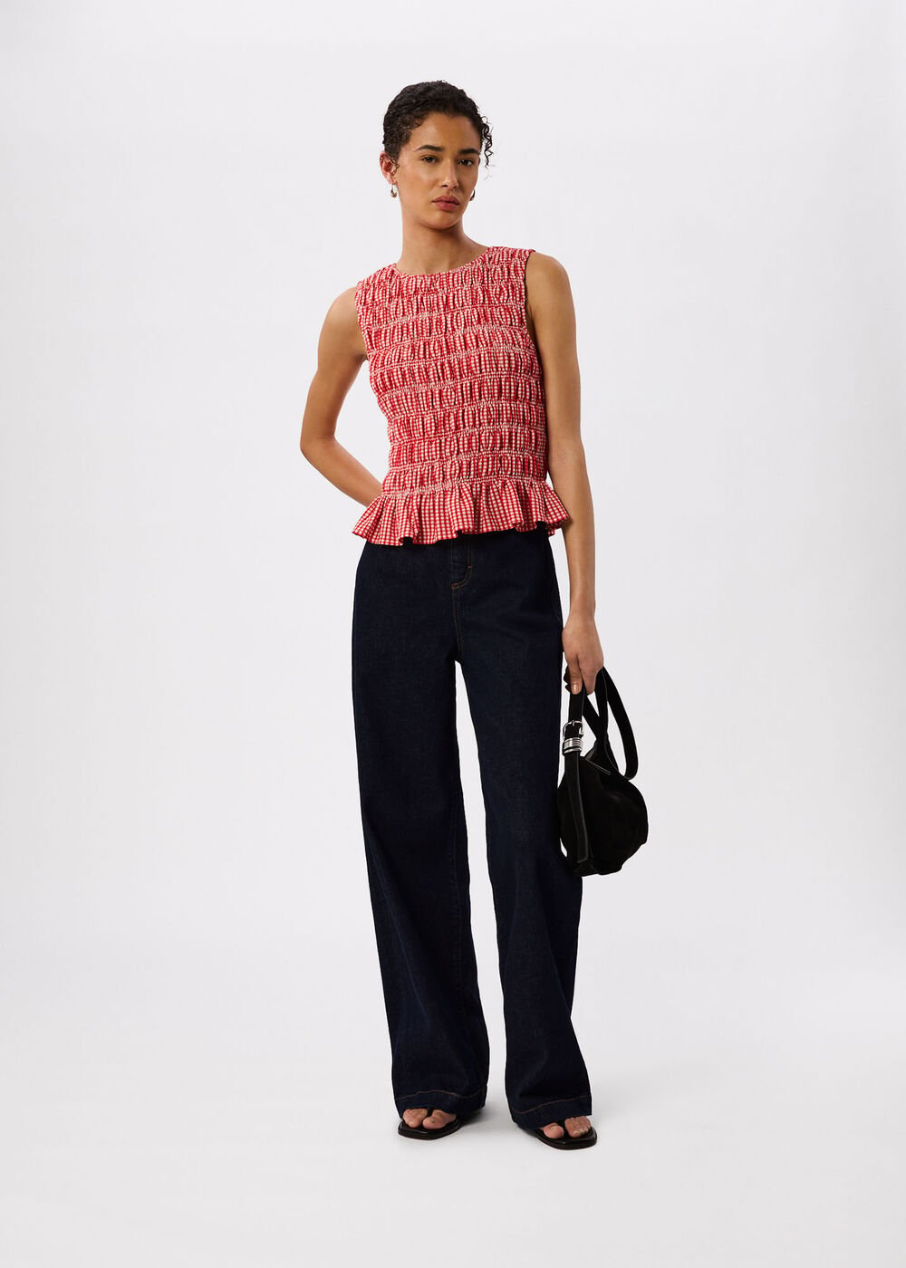Red/White Gingham Shirred Top