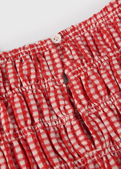 Red/White Gingham Shirred Top