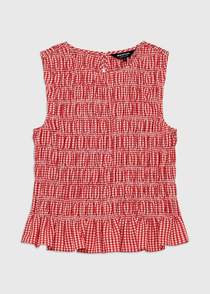 Red/White Gingham Shirred Top
