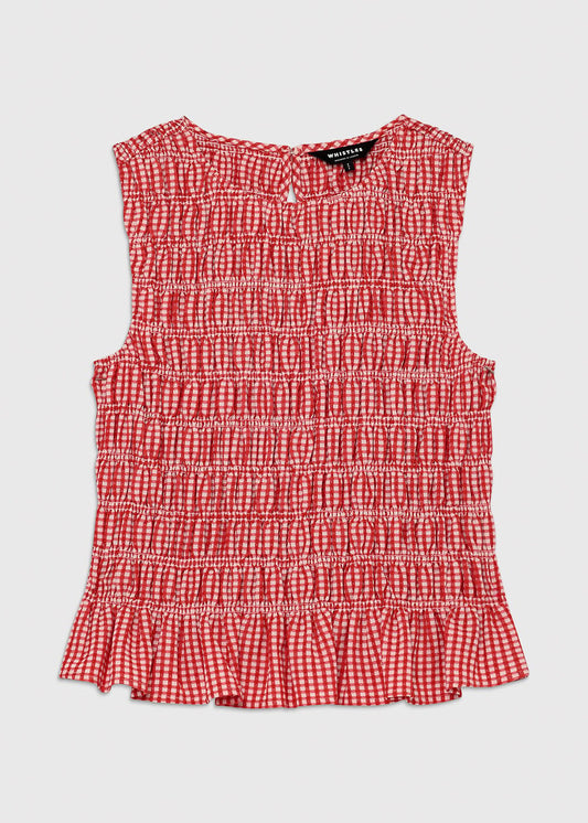 Red/White Gingham Shirred Top