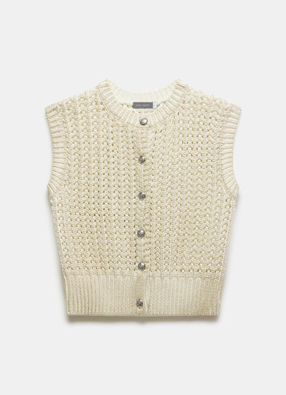 Gold Cotton Blend Foil Knit Waistcoat