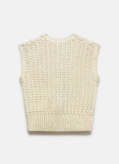 Gold Cotton Blend Foil Knit Waistcoat