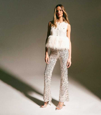 Gold Sequin Flared Trousers