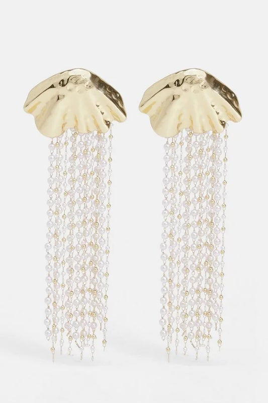 Gold Shell Pearl Detail Statement Earrings