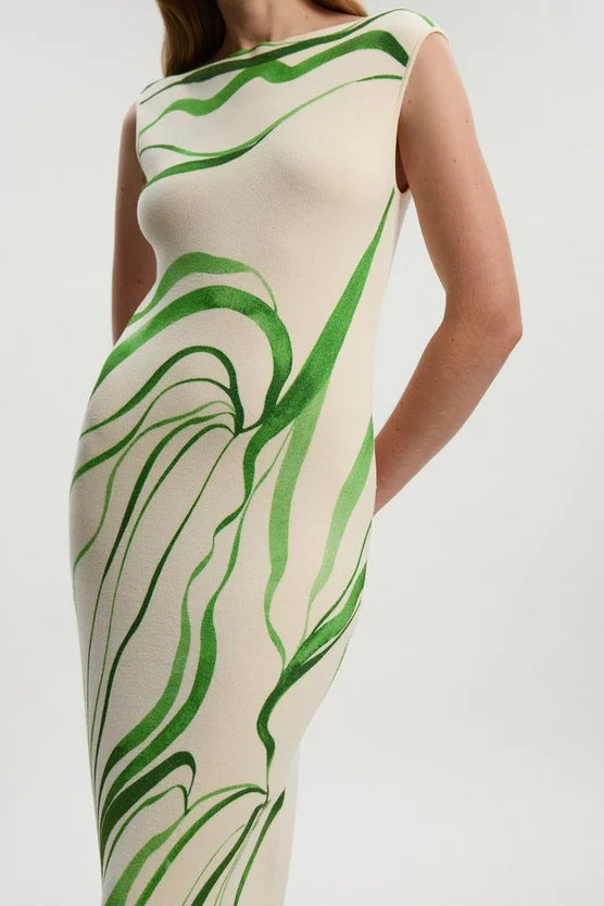 Abstract Print Knitted Maxi Dress