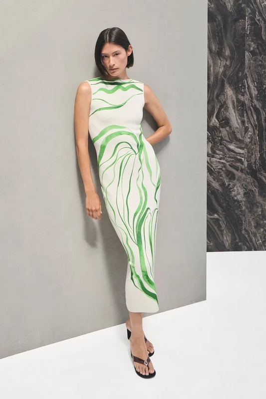 Abstract Print Knitted Maxi Dress