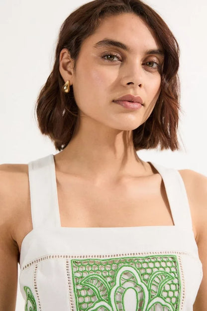 Cutwork Embroidered Ruffle Woven Strappy Top