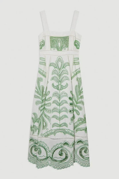 Cutwork Embroidered Woven Midi Prom Dress