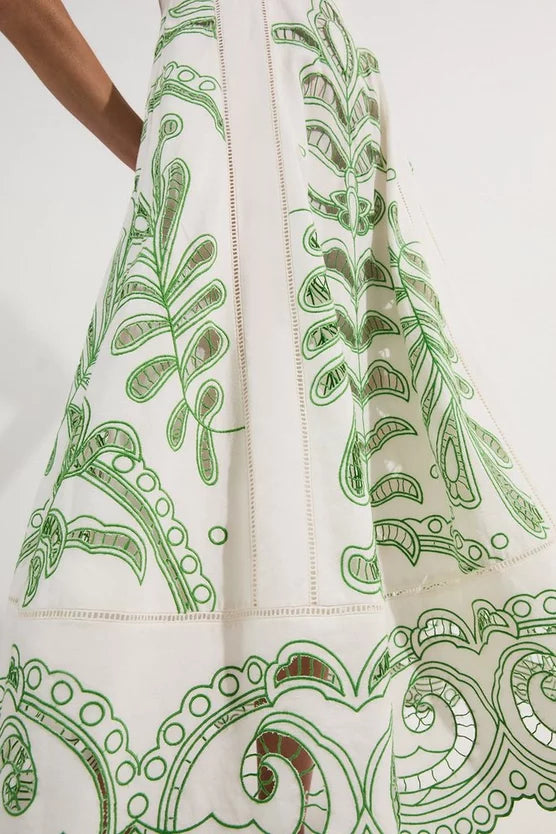 Cutwork Embroidered Woven Midi Prom Dress