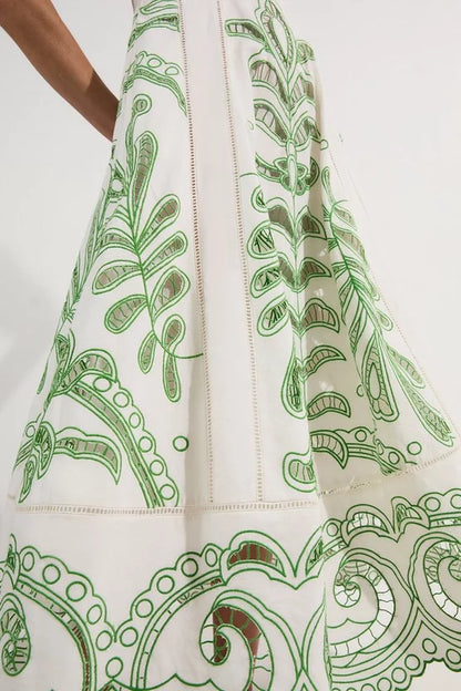 Cutwork Embroidered Woven Midi Prom Dress