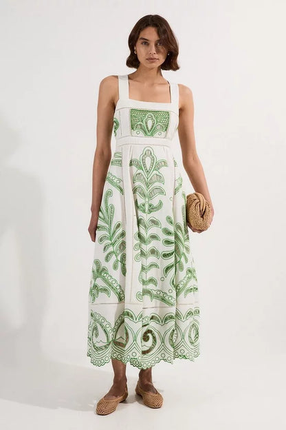 Cutwork Embroidered Woven Midi Prom Dress