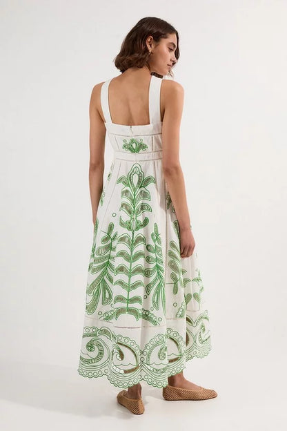 Cutwork Embroidered Woven Midi Prom Dress