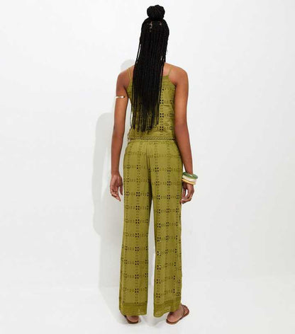 Green Cutwork Wide Leg Trousers