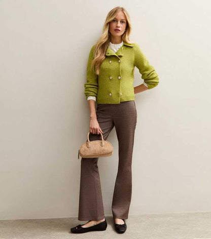 Green Double Breasted Collared Cardigan