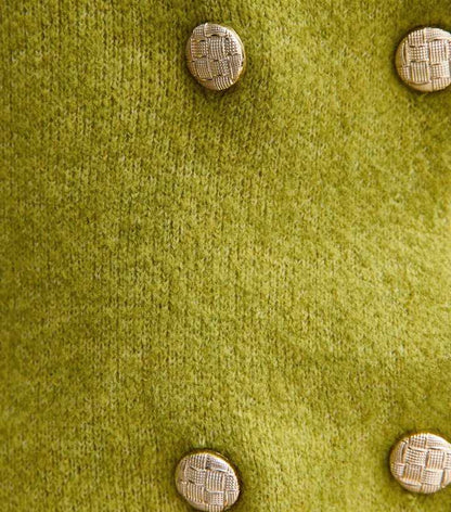 Green Double Breasted Collared Cardigan