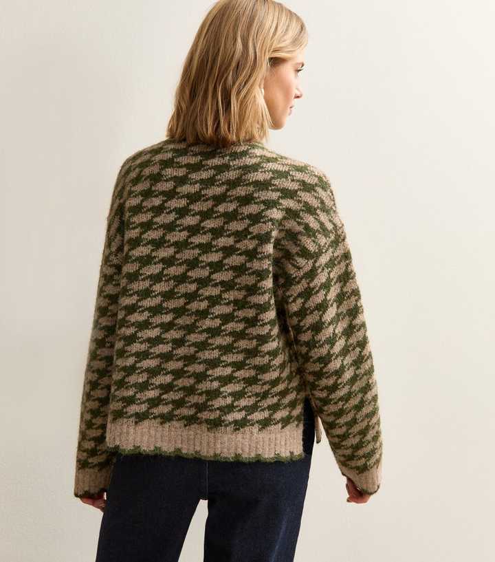 Green Houndstooth High Neck Jumper