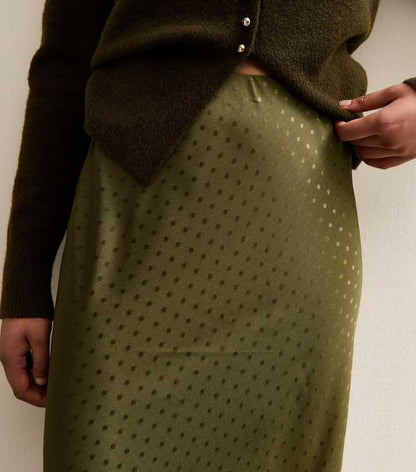 Green Spot Jacquard Satin Bias Cut Midi Skirt