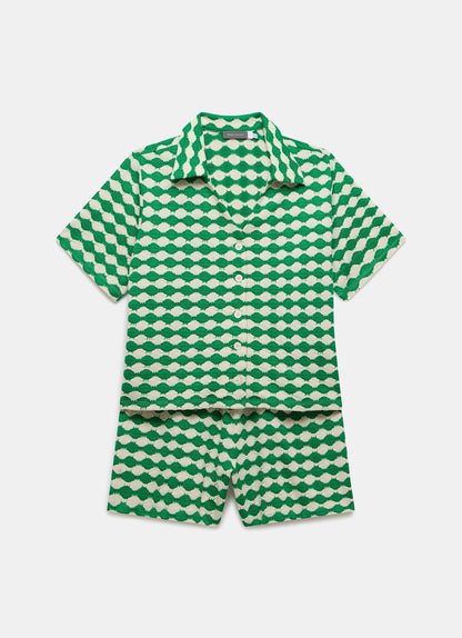 Green Geometric Shirt and Shorts Co-ord