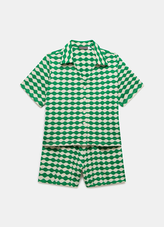 Green Geometric Shirt and Shorts Co-ord