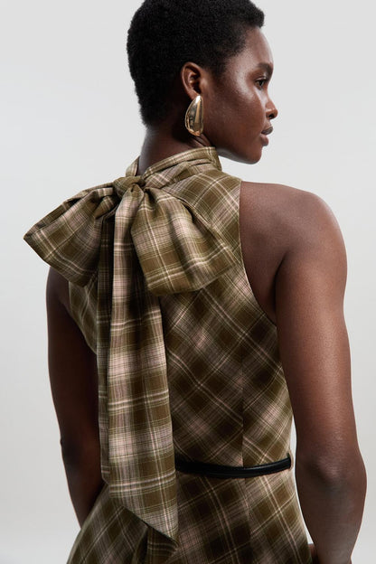 Tailored Check Belted Full Midi Dress