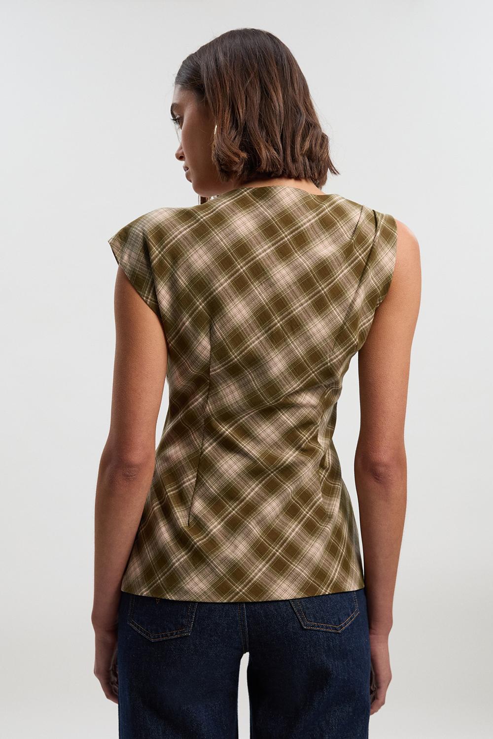 Tailored Check Trim Detail Sleeveless Top