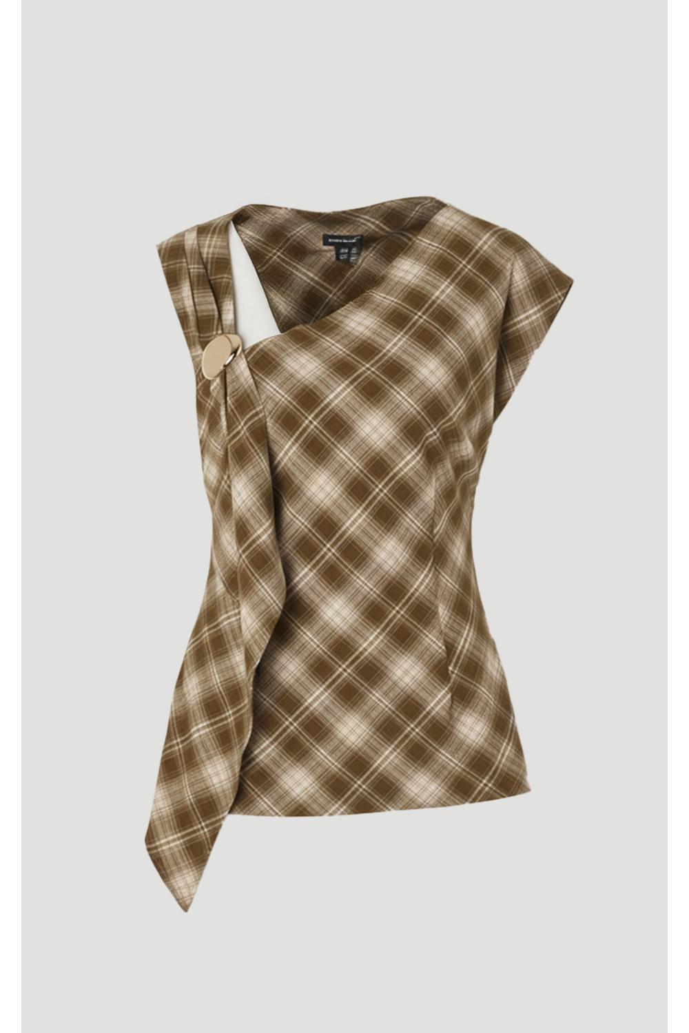 Tailored Check Trim Detail Sleeveless Top