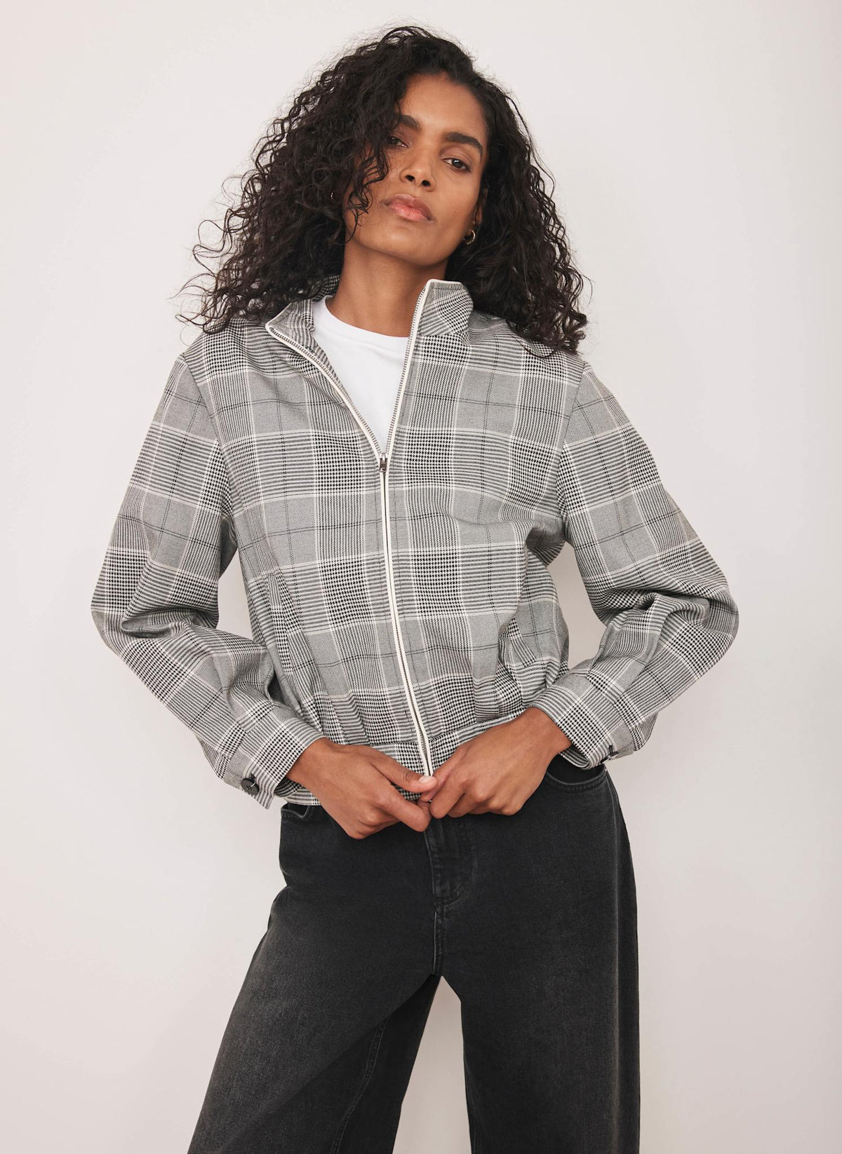 Grey Checked Bomber Jacket