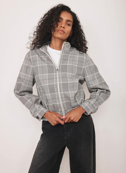 Grey Checked Bomber Jacket