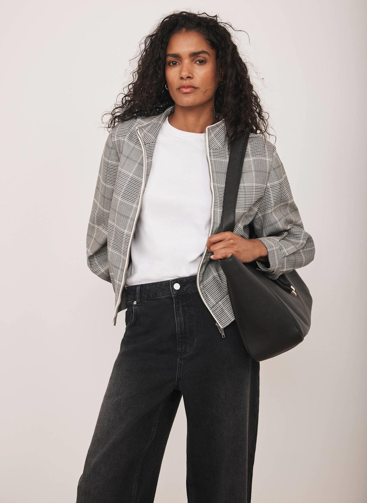 Grey Checked Bomber Jacket