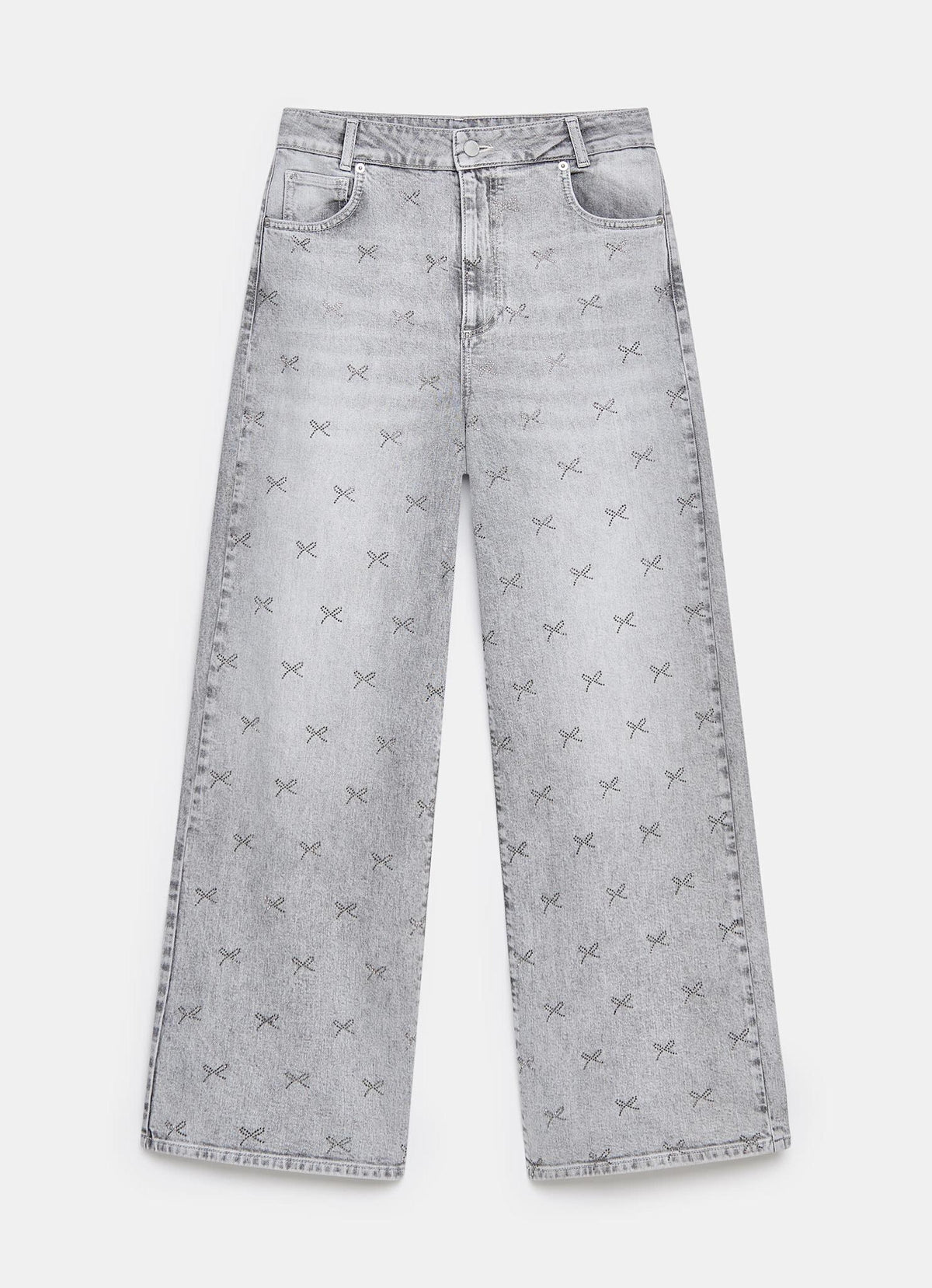 Grey Embellished Wide Jeans