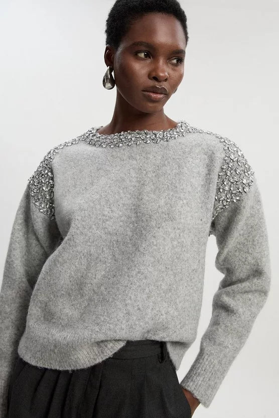 Embellished Trim Cosy Knit Jumper