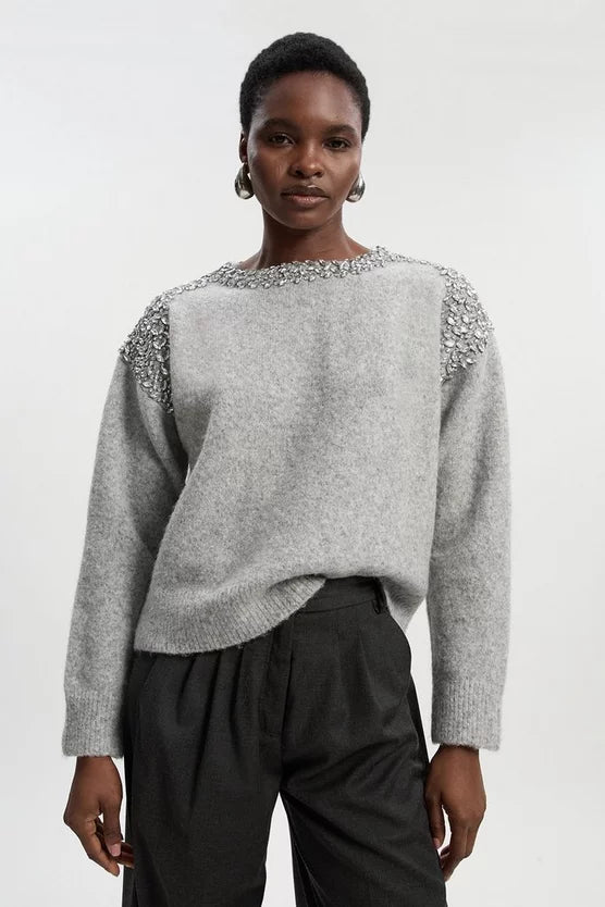 Embellished Trim Cosy Knit Jumper