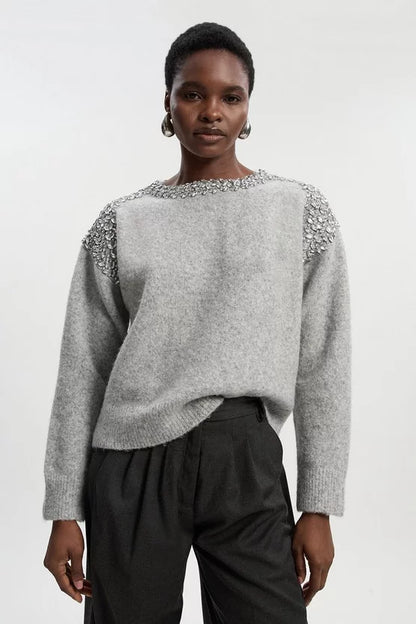Embellished Trim Cosy Knit Jumper