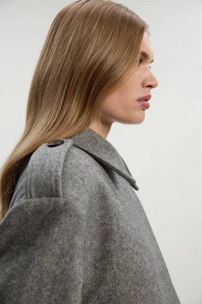 Herringbone Wool Belted Trench Tailored Maxi Coat