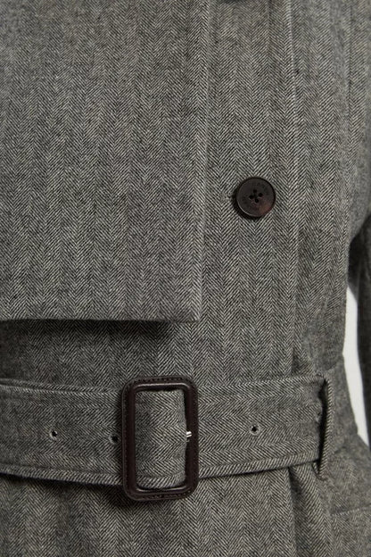 Herringbone Wool Belted Trench Tailored Maxi Coat