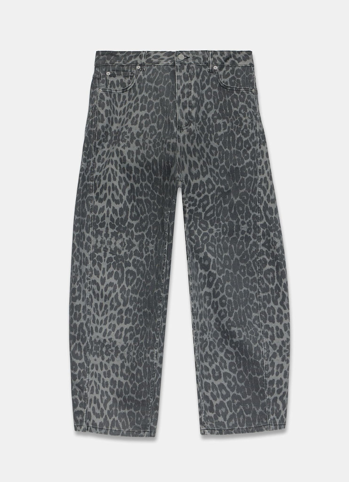 Grey Leopard Print Barrel Leg Jeans