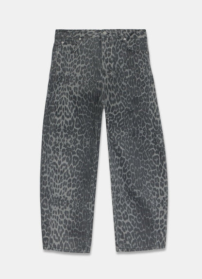Grey Leopard Print Barrel Leg Jeans