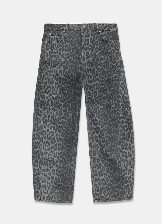 Grey Leopard Print Barrel Leg Jeans
