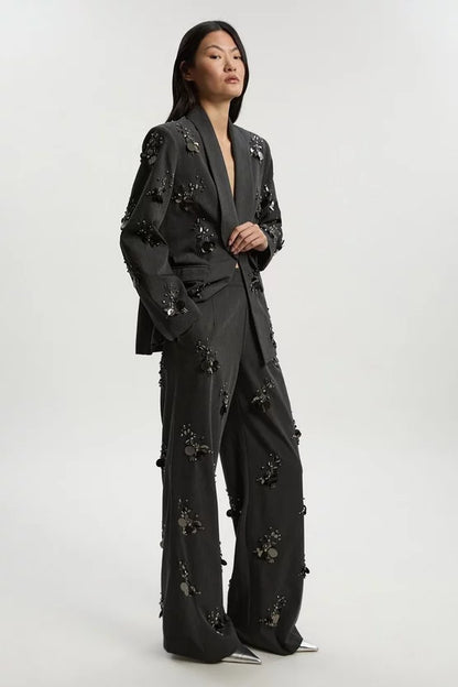 Cluster Sequin & Crystal Embellished Tailored Single Breast Blazer