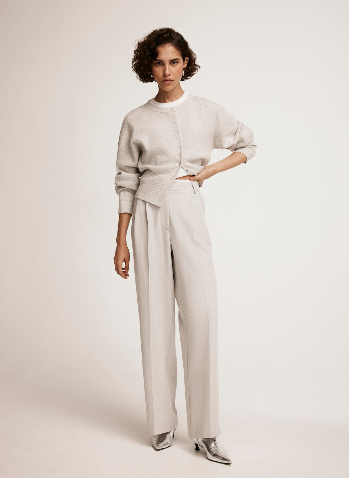 Grey Pleated Wide Trousers