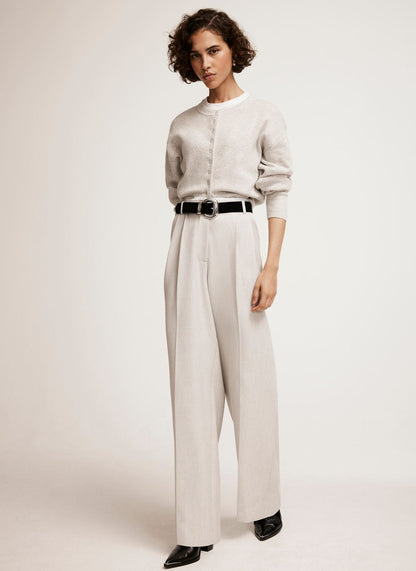 Grey Pleated Wide Trousers