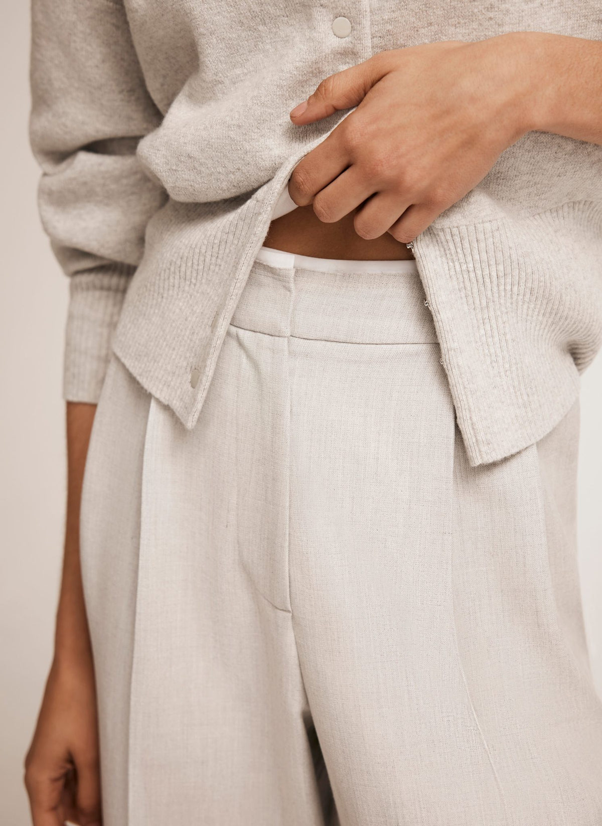 Grey Pleated Wide Trousers