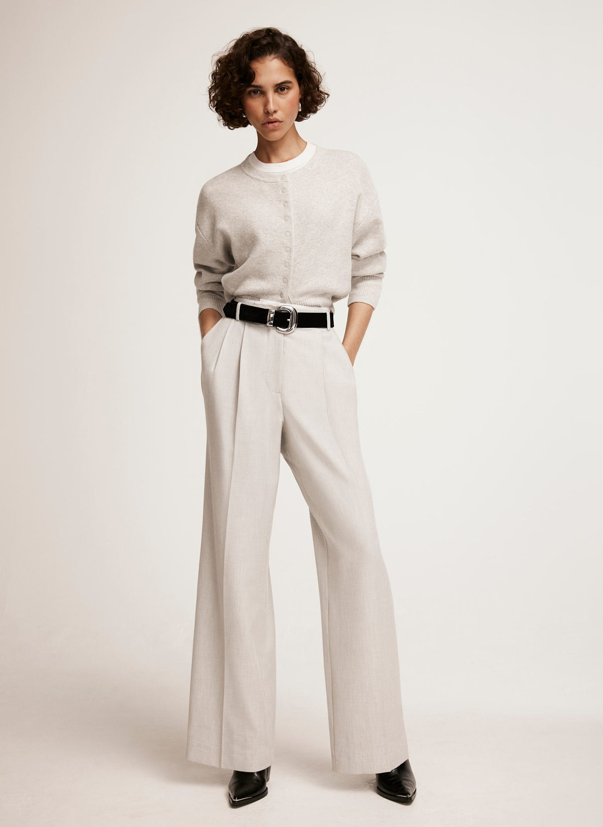 Grey Pleated Wide Trousers