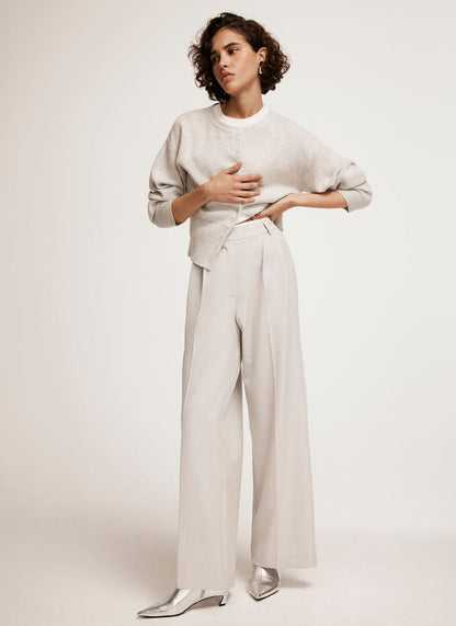 Grey Pleated Wide Trousers