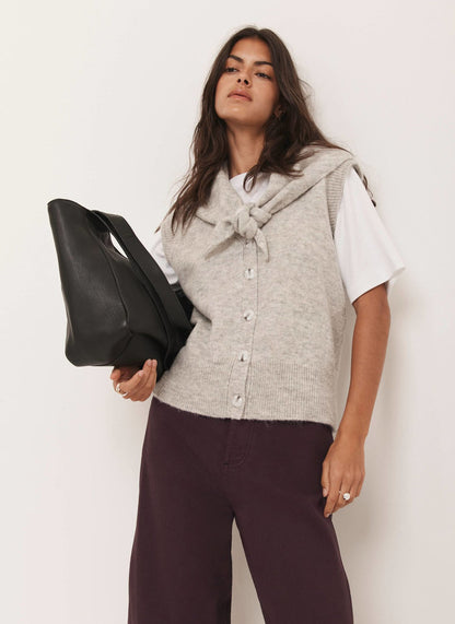 Grey Sleeveless Scarf Detail Knit Top