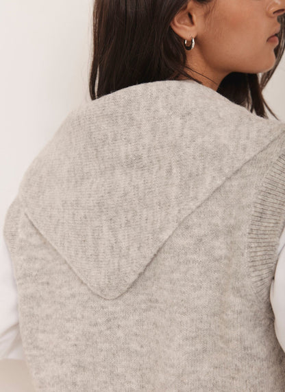 Grey Sleeveless Scarf Detail Knit Top