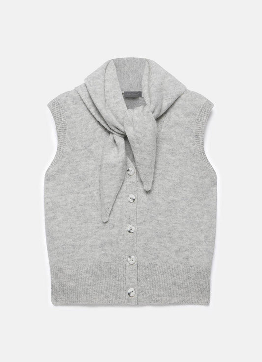 Grey Sleeveless Scarf Detail Knit Top