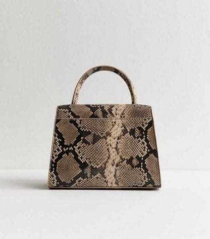 Snakeskin Effect Faux Leather Twist Lock Crossbody Bag