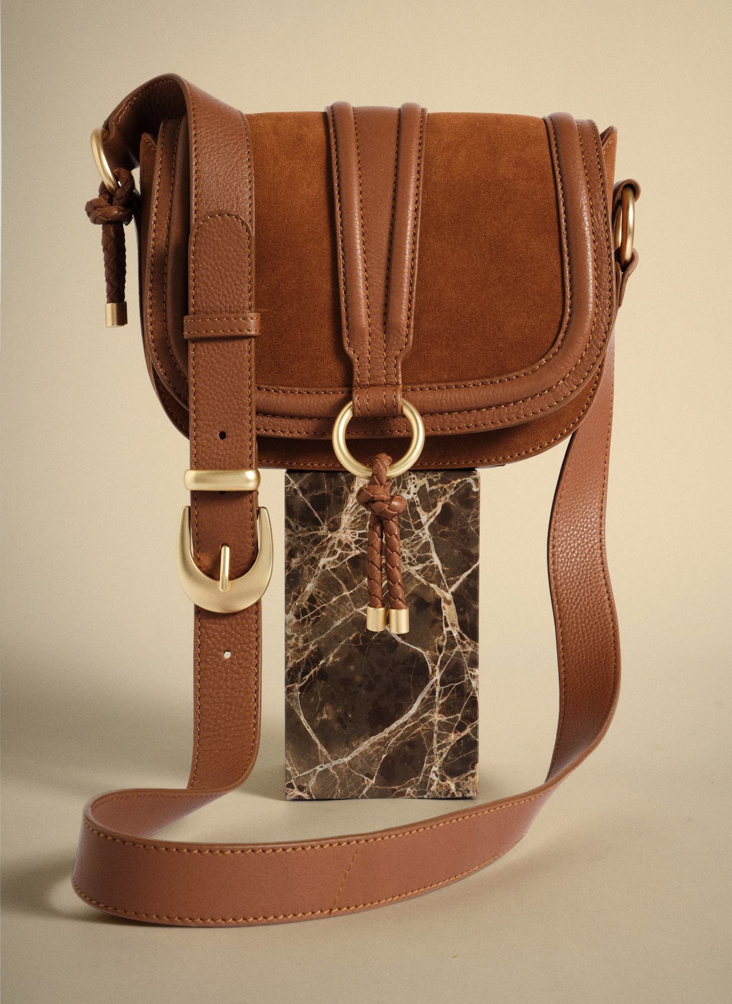 Harper Tan Suede Saddle Bag